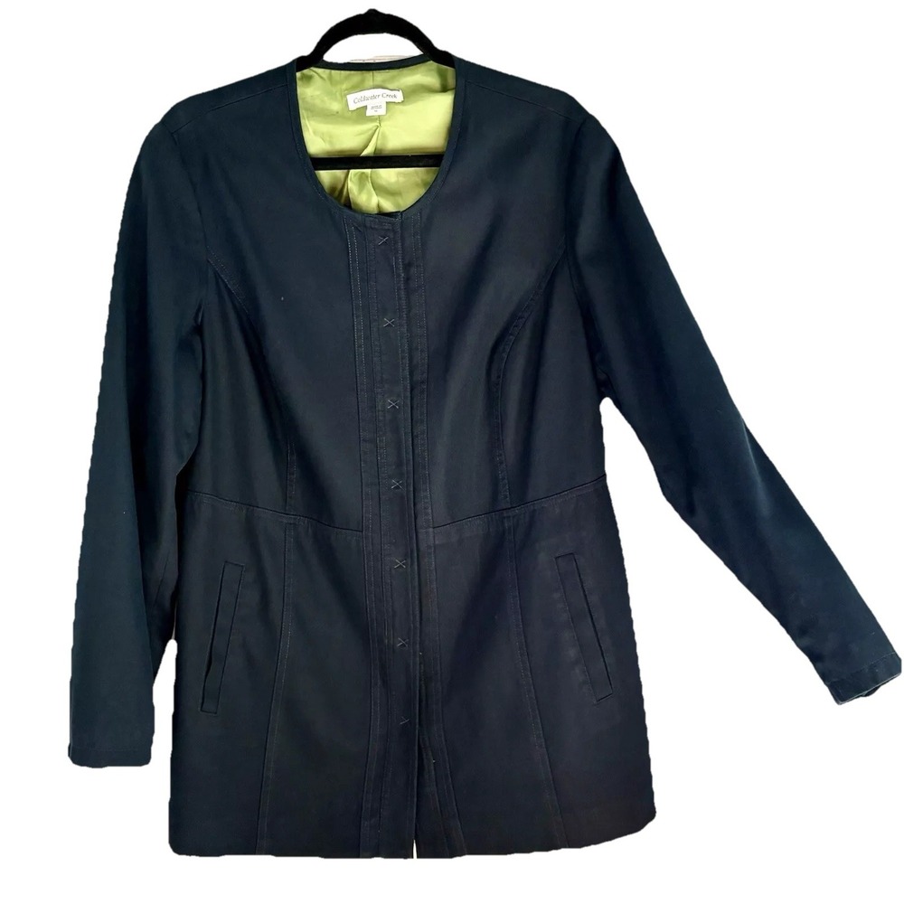 Lagenlook Coldwater creek jacket Navy LS With Contrasting Lining Size 16 Snaps